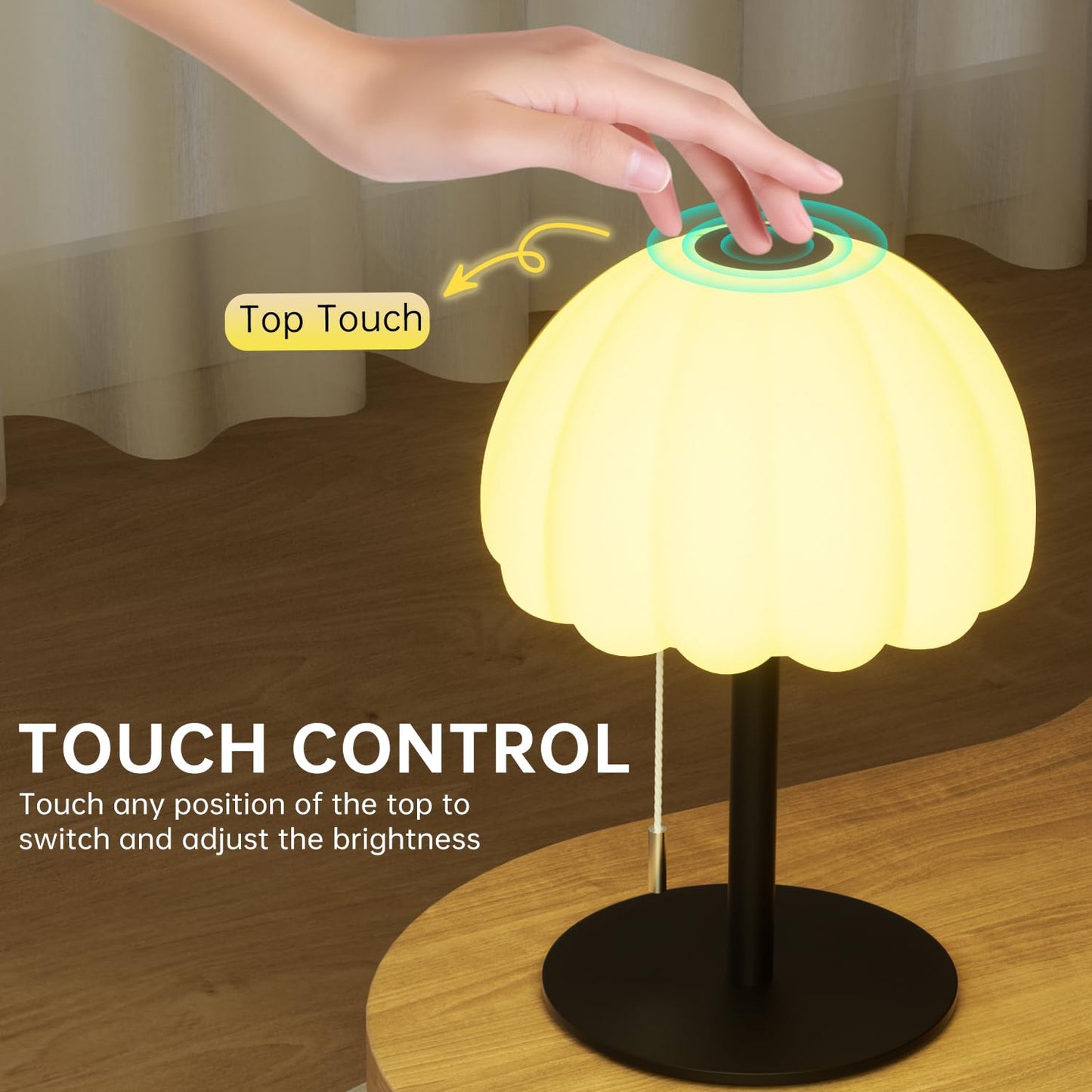 BYSYGLOBE Touch Bedside Table lamp, RGB Mode Dimmable Small Lamp for Bedroom, Pull Chain Table Lamps with 4 Light Modes, Multi-Color Nightstand Lamp for for Living Room Home Gifts