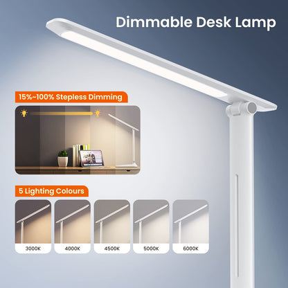 BICKON Desk Lamp, 5 Colour & 15%~100% Adjustable Brightness Dimmable LED Desk Lamp for Study, Eye-Caring Desk Light USB Powered, Auto Timer Table Lamp for Desk, Office, Reading, Bedroom, Gifts