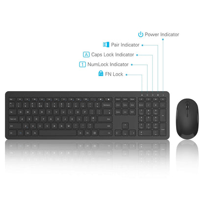 seenda Wireless Keyboard and Mouse Set, SK38 Ultra Slim Quiet USB Wireless Keyboard and Mouse Full Size QWERTY UK Layout with Numeric Keypad for Windows PC, Laptop, Computer, Black