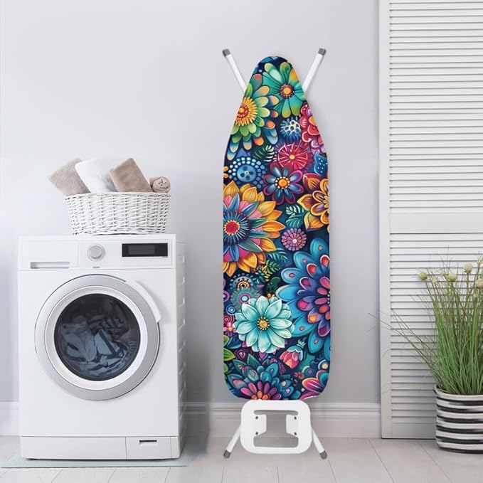 Hippie Flower Ironing Board Cover Colorful Lotus Daisy Flowers Stretchy Ironing