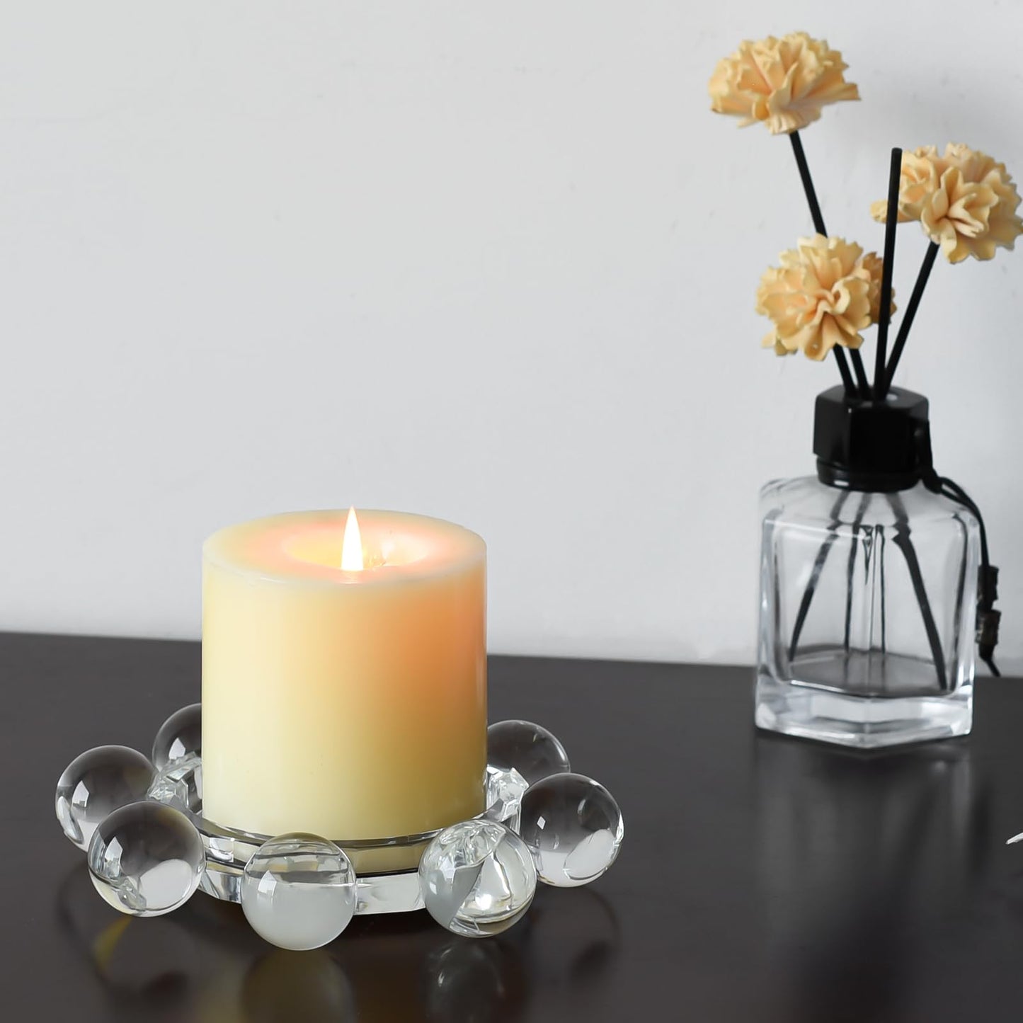 Marvala Crystal Bubble Candle Holder, Round Pillar Candlestick Plate Stand for Table Centerpieces, Candle Dish for Home Decor, Modern Decorative, Party, Wedding (Clear)
