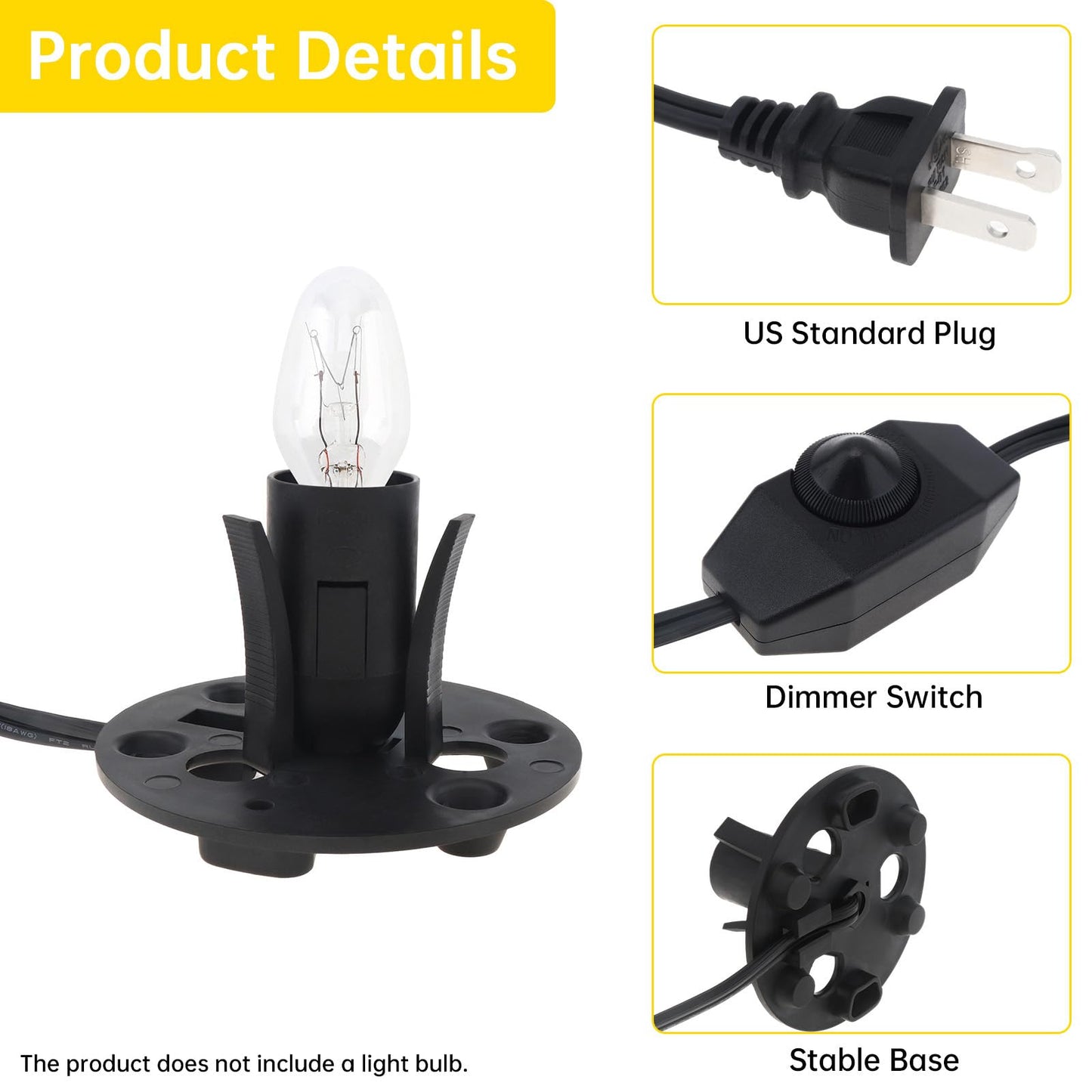 RTNLTI Salt Lamp Cord Replacement with Dimmer Switch and Base Assembly, 5 Feet,E12 Base for Himalayan Salt Lamp (Pack of 2)