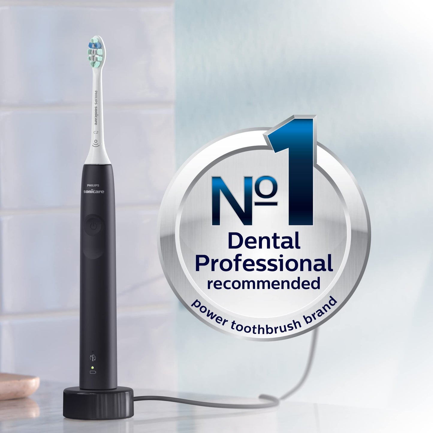 Philips Sonicare 4100 Rechargeable Electric Toothbrush, with Pressure Sensor, 2 Intensity Settings, SmarTimer and QuadPacer, 14-Day Battery Life, Deep Pink, Model HX3681/26