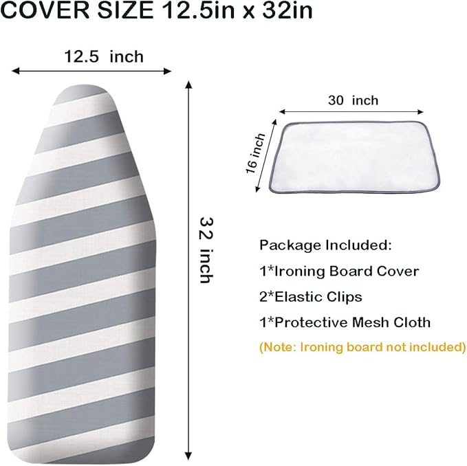 SheeChung 12.5 x 32 Inch Small Ironing Board Cover and Pad, Cotton Cover &