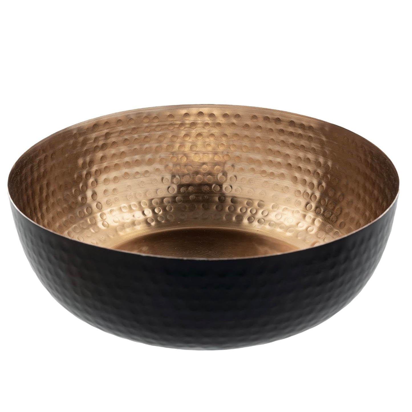 MyGift 8 Inch Art Deco Hammered Black Metal Decorative Bowl with Copper Tone Interior, Home Decor Coffee Table Candy Dish, Key Wallet Catchall - Handcrafted in India