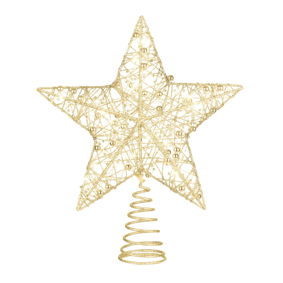 Gold Star Tree Topper, Rustproof Wire Christmas Tree Topper Star 9.84 X 7.87 X 2.36 Inch Decorative Lighted Treetop for Holiday Party and Home Decor