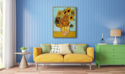Wieco Art Framed Wall Art Canvas Prints of Sunflower by Vincent Van Gogh Paintings Reproduction Abstract Wall Decorations for Living Room Golden Frame