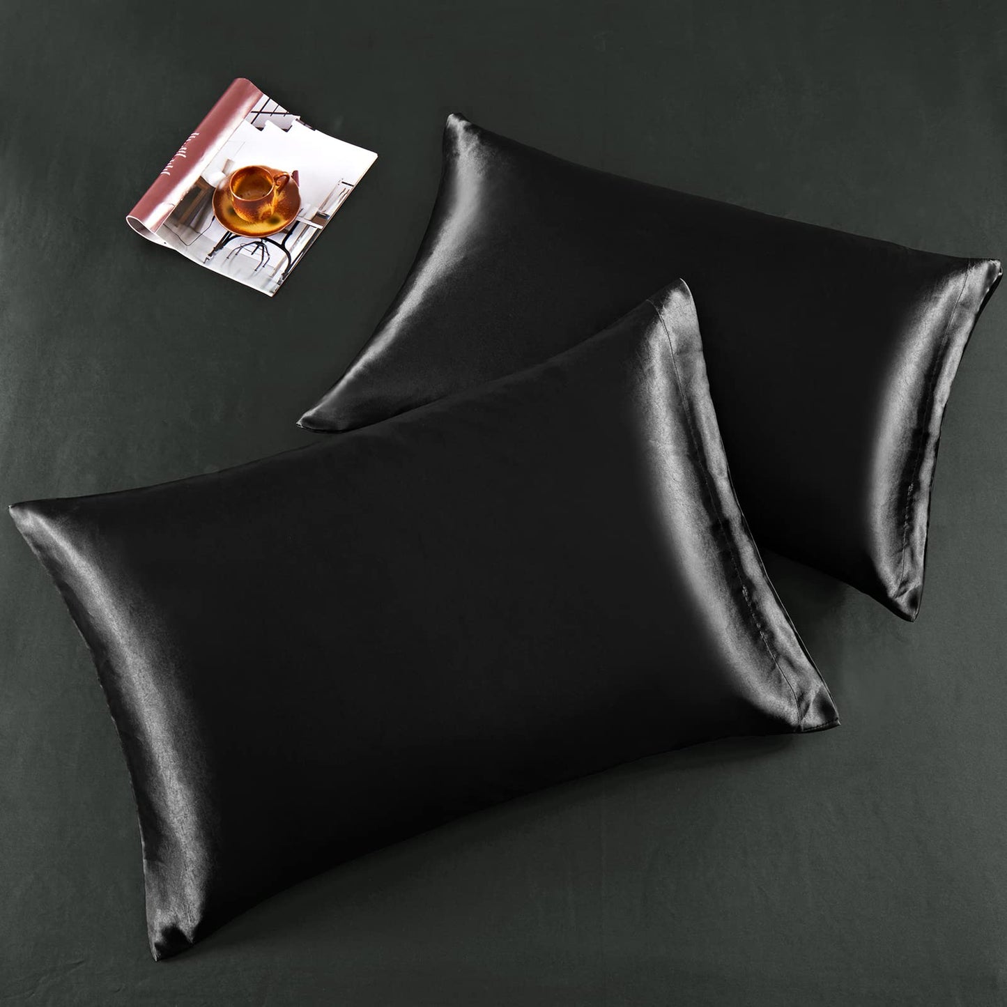 Horbaunal 6 Piece Satin Sheet Set King Size Luxury Silky & Soft Black Satin King Bed Sheet Set with 16" Deep Pocket, 1 Fitted Sheet, 1 Flat Sheet, 4 Pillowcases
