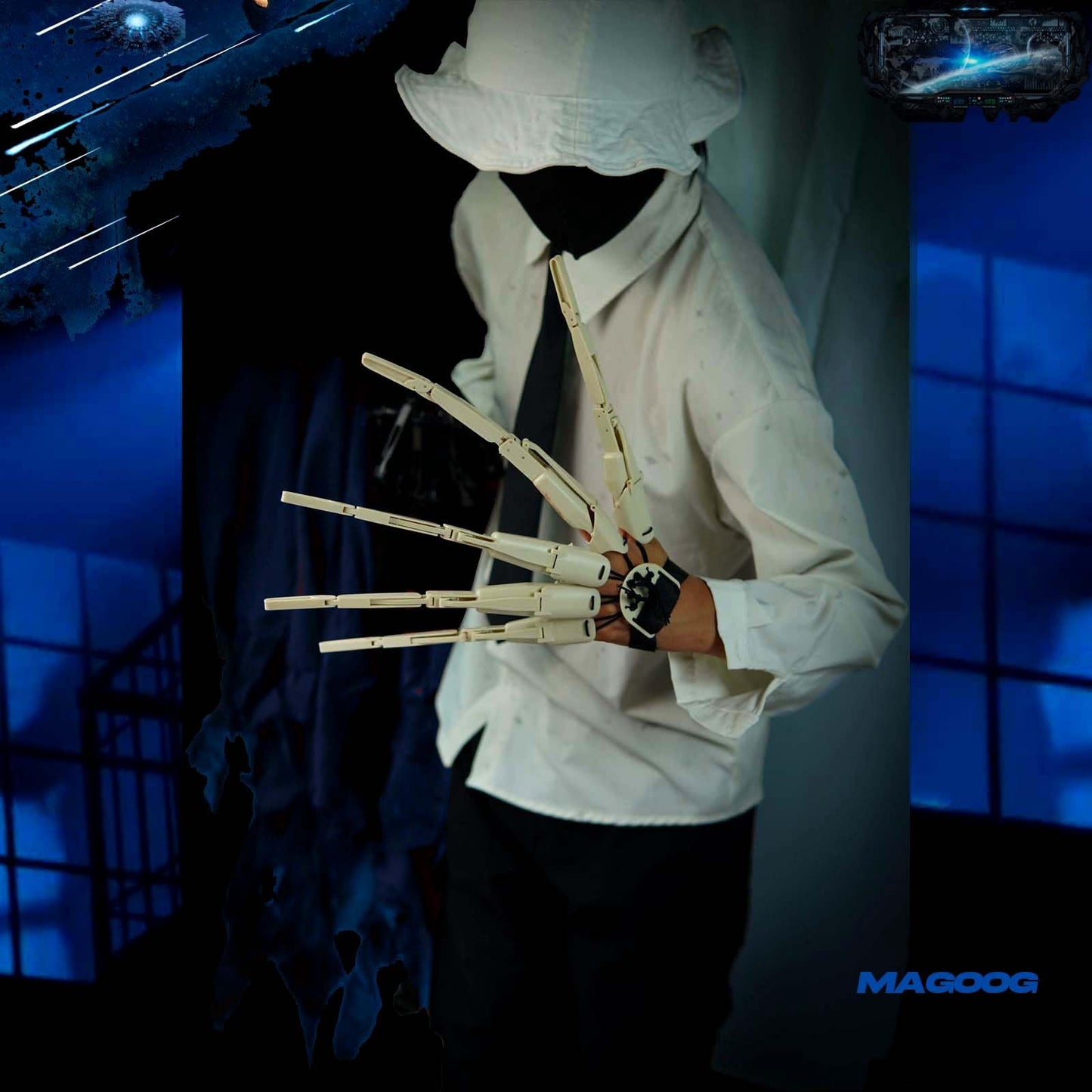 Magoog Halloween Articulated Fingers with Gloves, Articulated Finger Extensions, Scary Skeleton Bone Claw Hand, 3D Printed Novelty Props for Cosplay, Fits Most Fingers Sizes, White