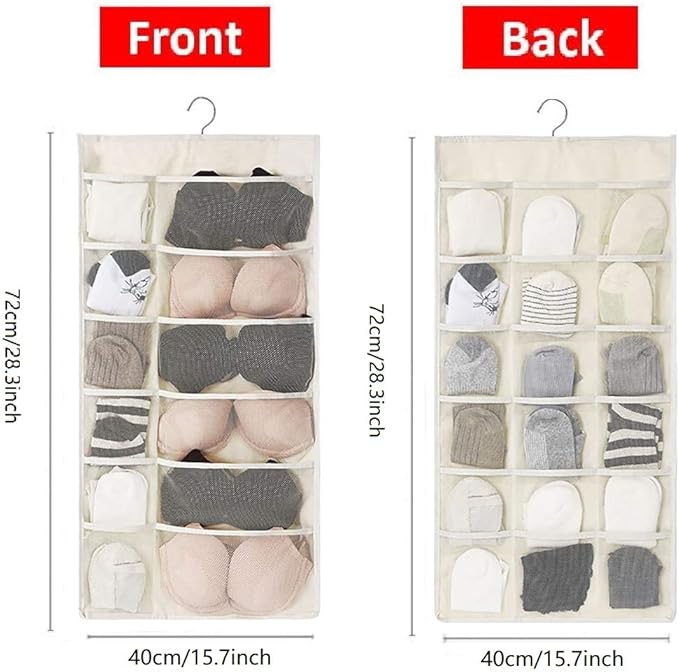 Closet Hanging Organizer with Mesh Pockets & Rotating Metal Hanger, Dual Sided