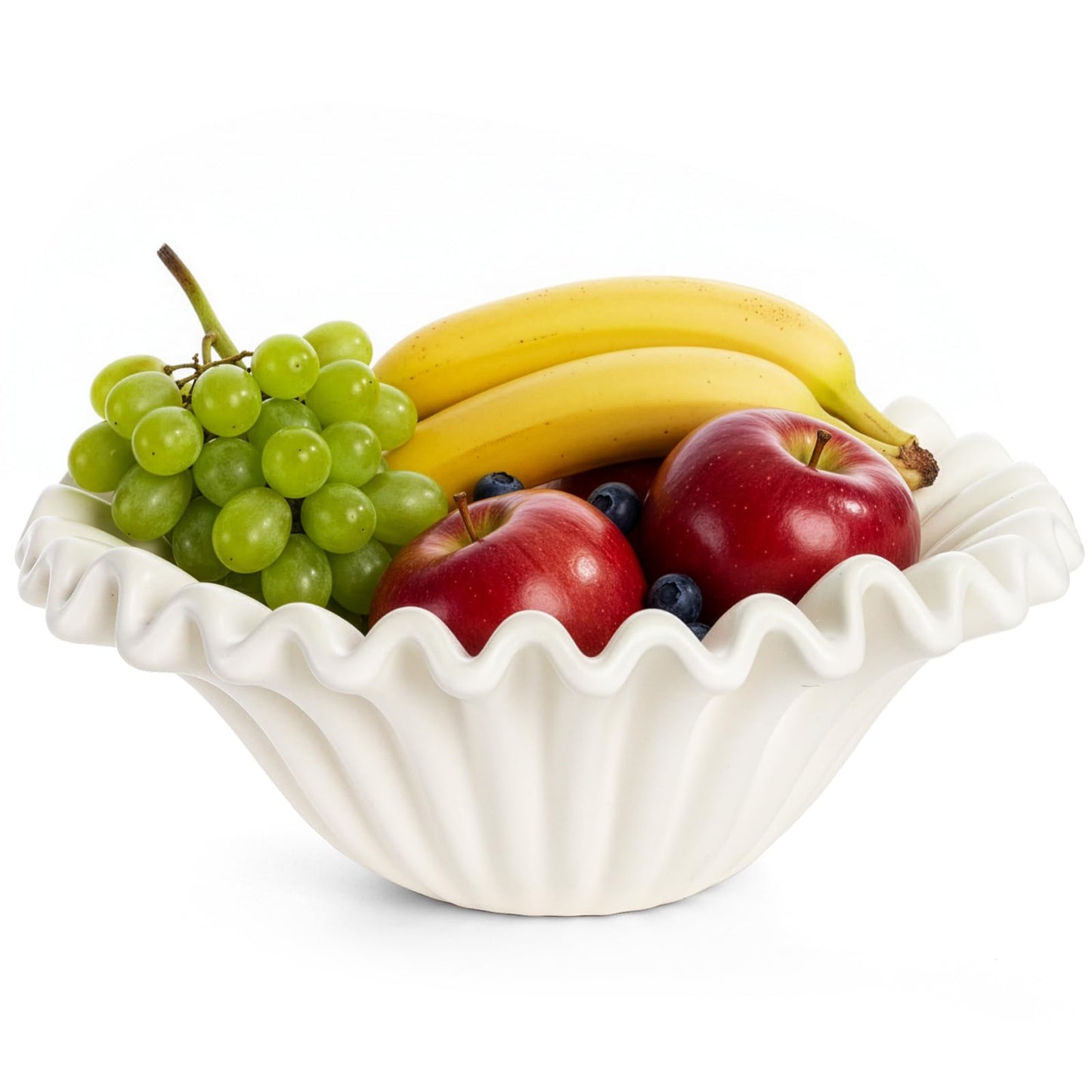 Prygew Large Decorative Bowl, 10 Inch White Ceramic Fruit Bowl for Kitchen Counter, Modern Scalloped Ruffle Key Bowl Decor for Jewelry, Entryway, Dining, Coffee Table