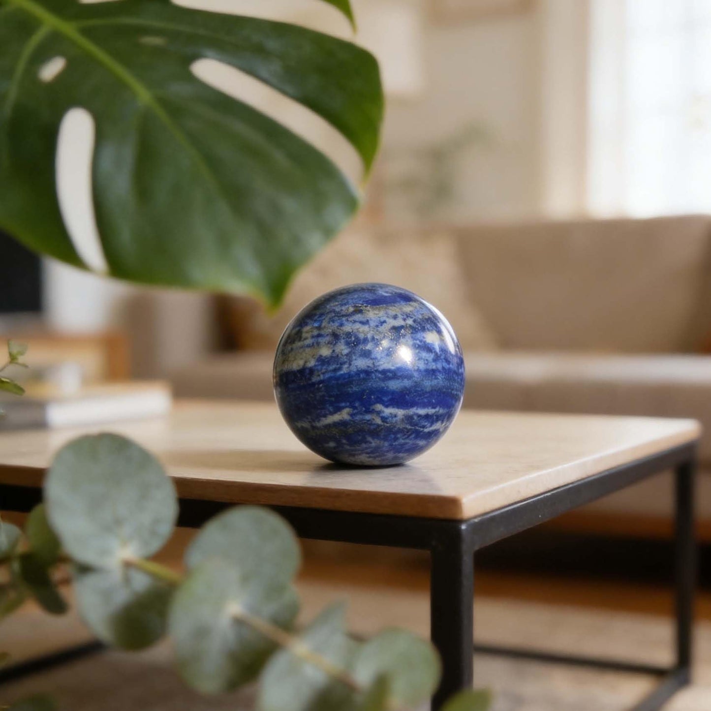 AierCrystal Natural Stone Crystal Sphere Feng Shui Home Decoration Ball Positive Energy Scrying Orb for Meditation Tool for Spiritual Space Purification Globe Diameter 5-6cm Lapis Lazuli Sphere