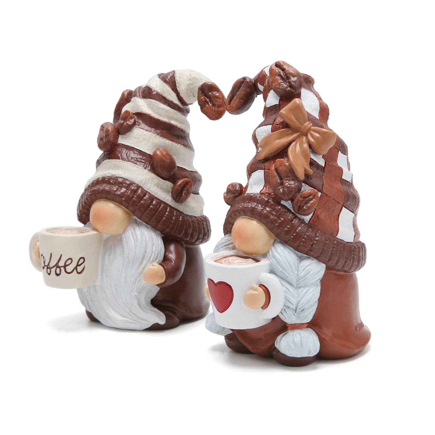 Hodao 2PCS Coffee Gnomes Figurines - Swedish Tomte Elf Dwarf Decor for Bar, Home, Gifts, Holiday Coffee Corner Decoration, Cute Christmas Farmhouse Tiered Tray Ornament for Kitchen Display