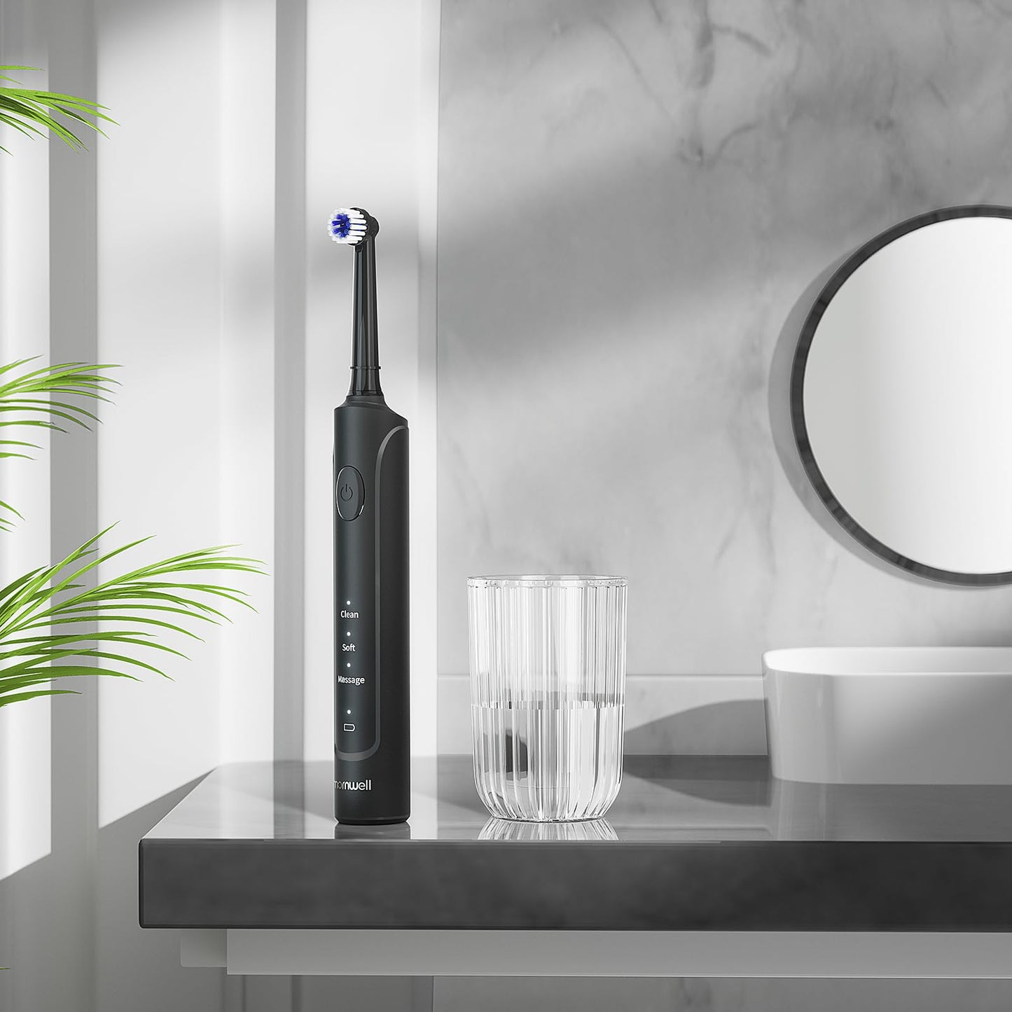 Mornwell Electric Toothbrush USB Fast Charging 3 Modes Rotary Toothbrushes Rechargeable Spin Toothbrushes with 4 Round Brush Heads for Adults & Kids Over 8 Years Old