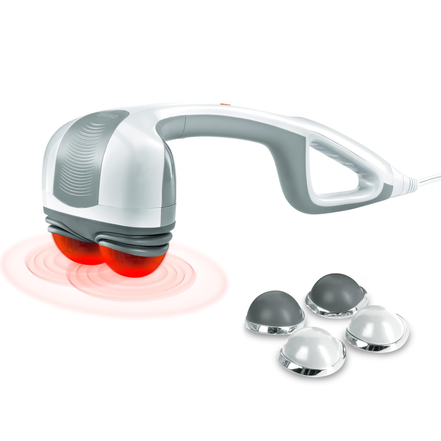 Homedics Back Massager - Heated Automatic Percussion Back, Body and Neck Massager with Dual Pivoting Heads, Interchangeable Nodes, for Shoulders, Legs and Feet, White