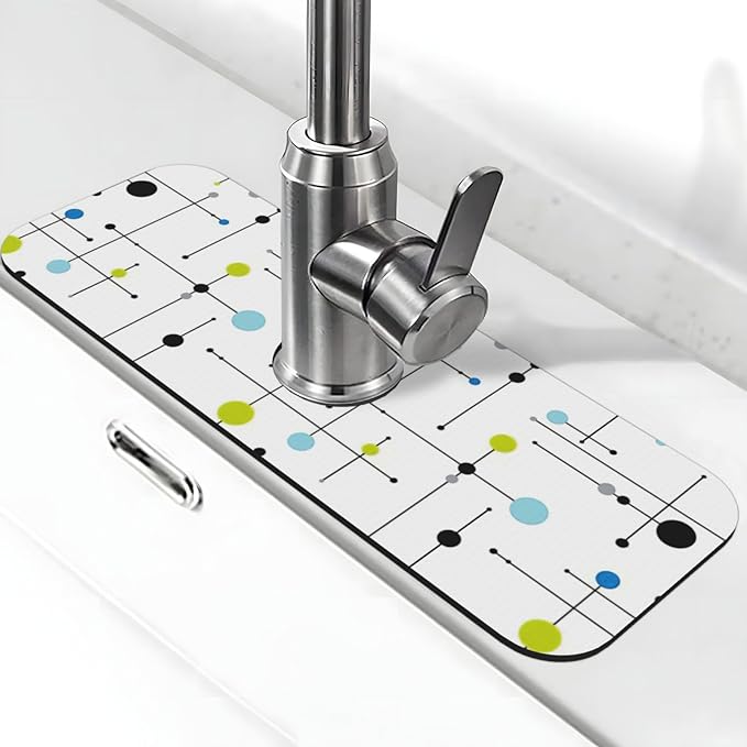 Atomic Mid Century Geometry Rustic Modern Black Kitchen Sink Splash Guard