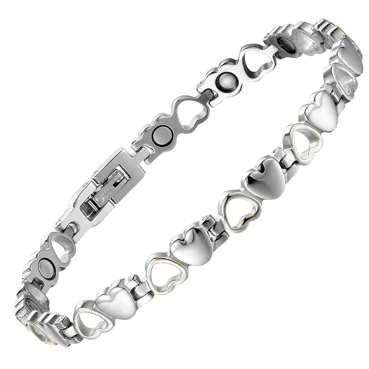 BioMag Magnetic Bracelet for Women,Titanium Steel Wristband Brazaletes Solid Pure Copper Valentine's Day Gift for Her Jewelry Gift with Adjustable Tool Birthday Gifts (Silver)