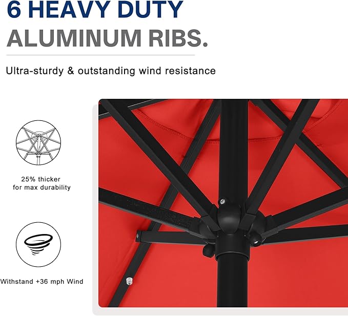 ABCCANOPY Durable Solar Led Patio Umbrellas with 24LED Lights 7.5FT with 6 Sturdy Ribs (Logo Red)