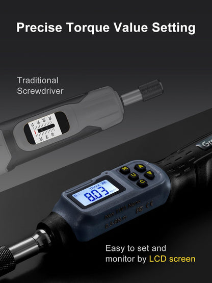 GROWNEER Digital Torque Screwdriver, 2.66-53.1 in-lbs/0.3-6 Nm, 1/4'' Drive Inch Pound Torque Screwdriver Electrician with Buzzer & LED Indicator, 27 in 1 Set