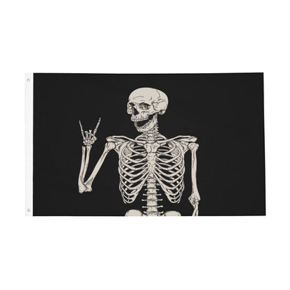 Rock and Roll Skeleton Skull Boho Hippie Double-sided Printed Flag 3x5 Ft, Garden Yard House Flags Greeting Banner, Indoor Outdoor Party Home Decor