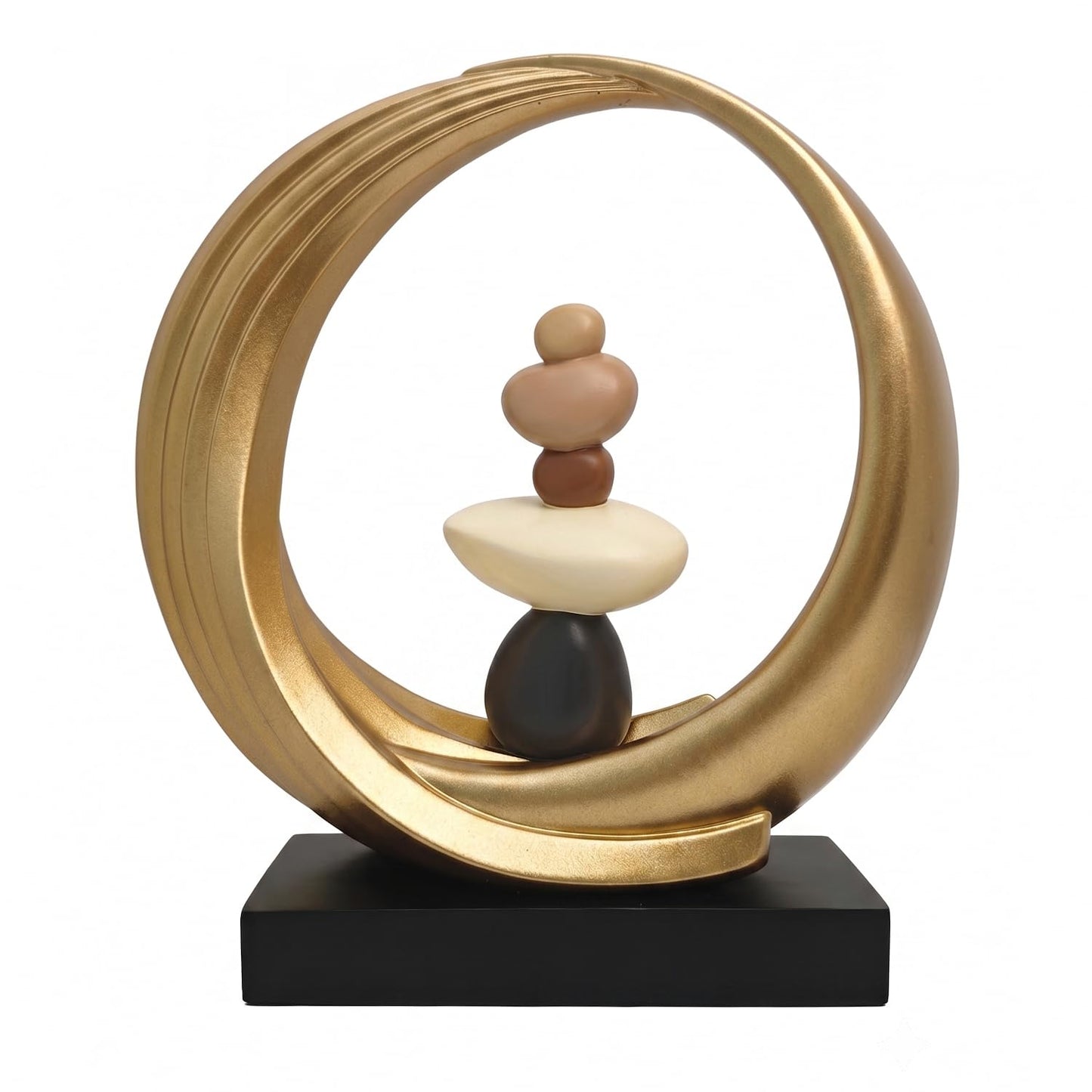 Abstract Zen Balance Sculpture, 10.4" H Modern Gold Spiral Faux Stone Stack Statue, Organic Resin Home Decor for Living Room, Bookshelf, Office, Minimalist Tabletop Art (Gold)