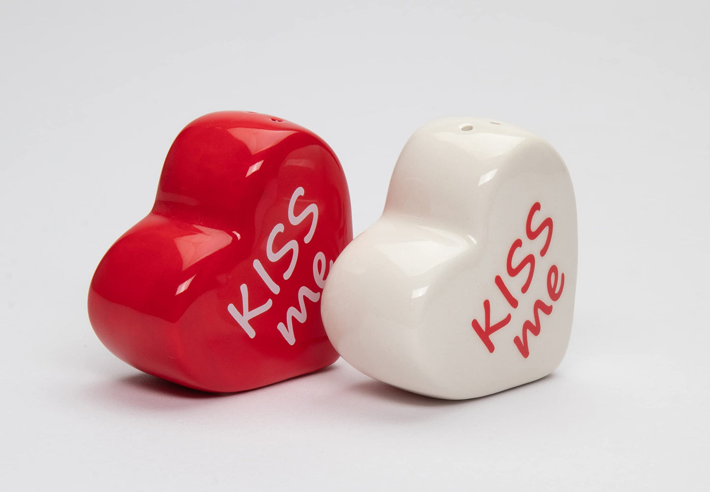 21064 Fine Ceramic Valentine Kiss Me Love Red Heart Salt & Pepper Shakers Set, 2-1/2" H