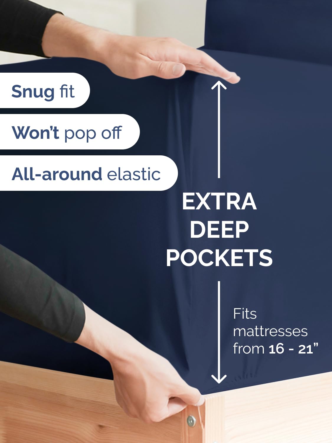 Extra Deep Pocket Full Size Sheet Set - 4 Piece Breathable & Cooling Bed Sheets - Hotel Luxury Bedding with 16 to 21 inch Extra Deep Pockets - Soft, Fade and Wrinkle Resistant - Oeko-Tex - Navy Blue