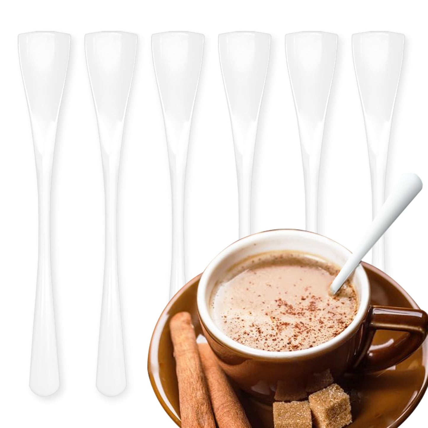 Bellefino White Plastic Coffee Spoons, Tea Spoons | 100-Pack | 5-Inch | Espresso Stirring Spoon for Christmas, Valentine'S Day, Weddings, Formal Gatherings, Banquets