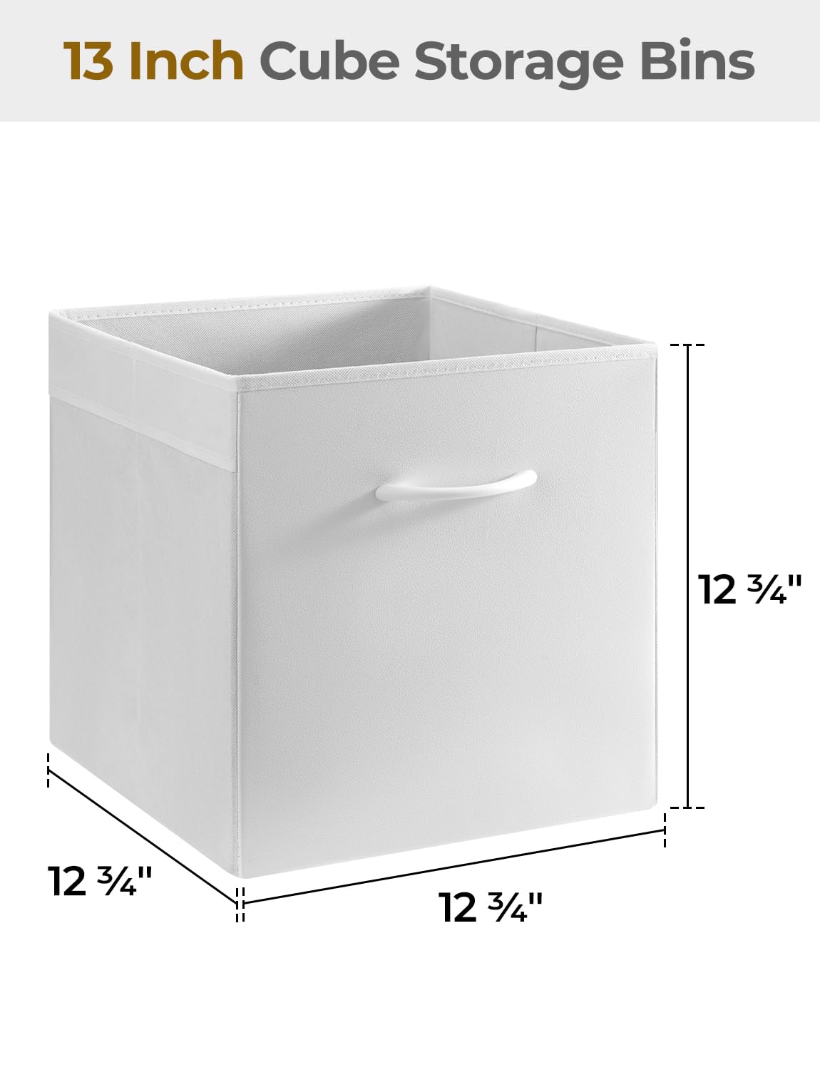 StorageWorks White Storage Cubes, 13-inch Leather Bins with Handle, Cube Organizer Baskets for Shelves and Closet, Collapsible Storage Bins, 4-Pack