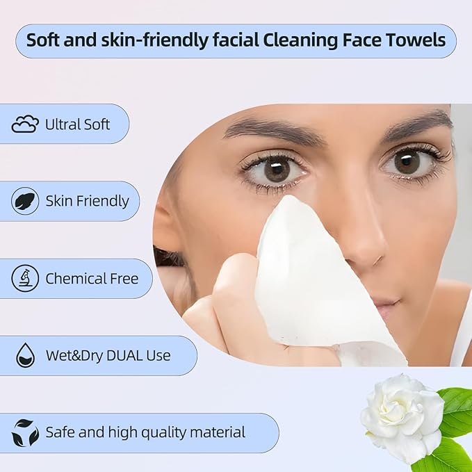 Disposable Face Towels XL, Viscose Biodegradable Large Dry Wipes, Super Soft &