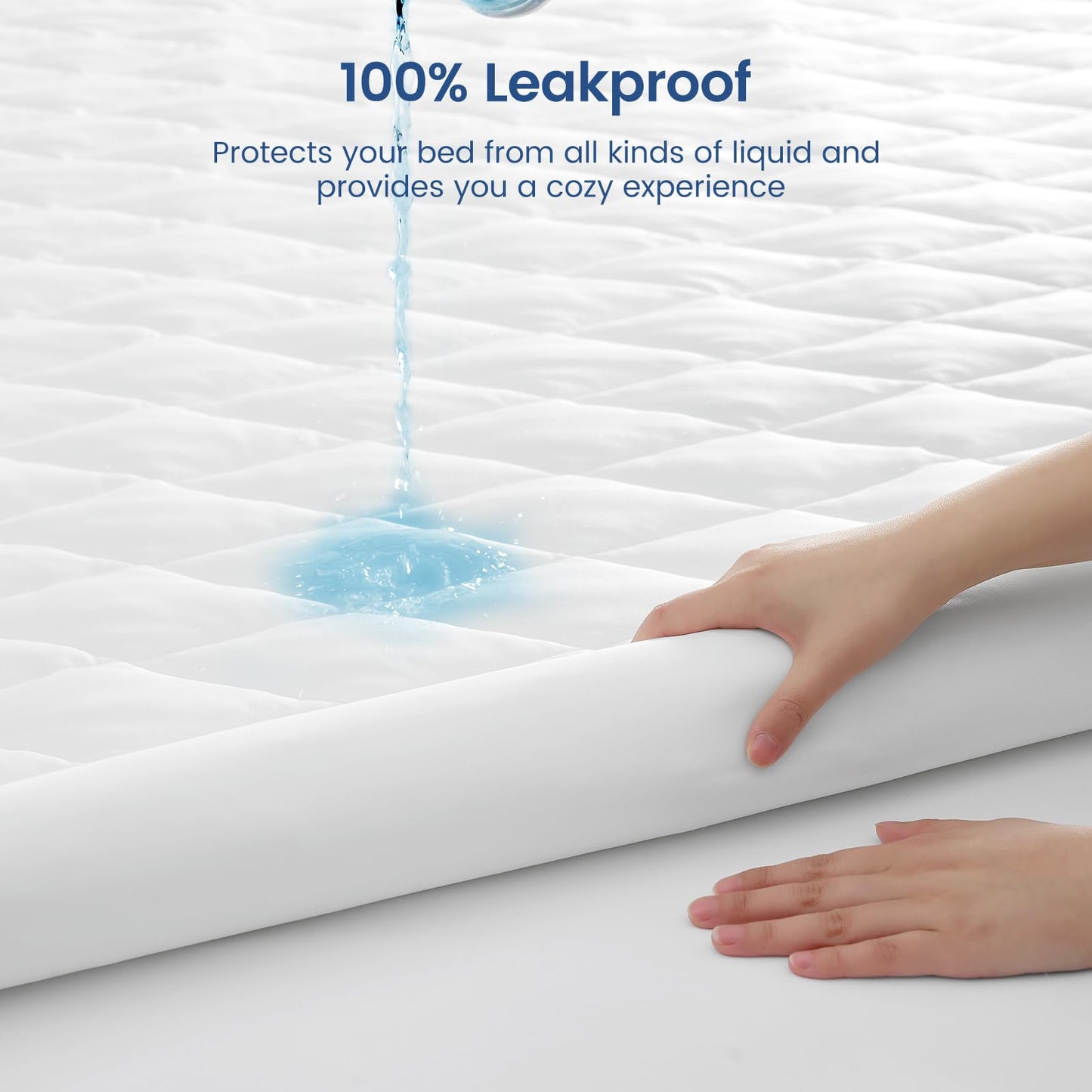 Cozy Bliss Leakproof Cooling Mattress Protector Full, Q-Max 0.45 Soft Noiseless Breathable Mattress Topper Cover, with Deep Pocket Fits 8–18 Inches for Summer Bed Hot Sleepers, White