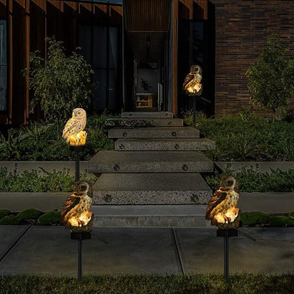 Hoofun Owl Solar Garden Lights 2pcs Waterproof Outdoor Decor LED Lawn Lamp Solar Powered Ornaments for Yard, Patio, Garden Landscape Lighting (White)
