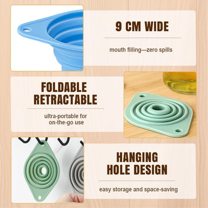 Kitchen Funnel Set, 2025 New Food Grade Silicone Collapsible Small Funnel for Kitchen Use, Kitchen Funnels for Filling Water Bottle Liquid Transfer Kitchen Gadgets (3 pcs)