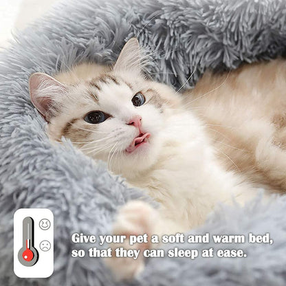 Calming Dog Cat Donut Bed - 19.7in Fluffy Plush Puppy Kitten Cuddler Round Bed, Warm and Soft Pet Cosy Anti Anxiety Beds with Non-Slip Bottom and Washable (M-50CM, Grey)