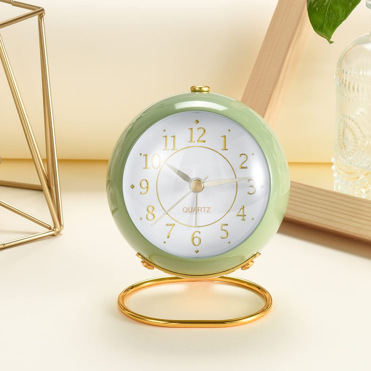 Tetino Analog Alarm Clocks,Retro Backlight Cute Simple Design Small Desk Clock with Night Light,Silent Non-Ticking,Battery Powered,for Kids,Bedroom,Travel,Kitchen,Bedside Desktop Decor.(Green)