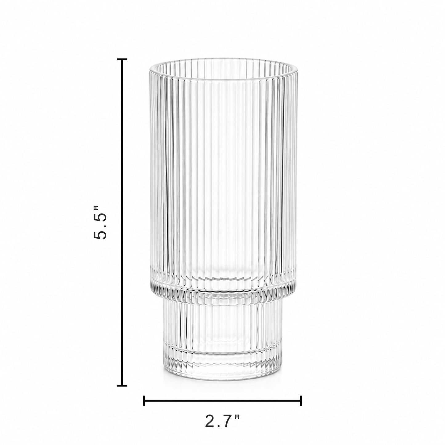 Vintage Art Deco Crystal Highball Ribbed Glass Set of 4 - Ripple, Collins Glassware 14oz Classic Crystal Cocktail Glasses Perfect for Water, Champagne, Beer, Juice, Tom Cocktails - Barware Tumblers