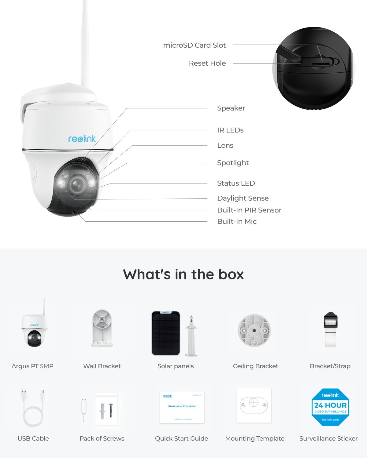 REOLINK First 4K Solar Security Cameras Wireless Outdoor, Argus PT Ultra+ 3W Solar Panel, 360° Pan Tilt Auto-Tracking, 8MP Color Night Vision, 2.4/5 GHz Wi-Fi 6, No Monthly Fee, Home Hub Compatible