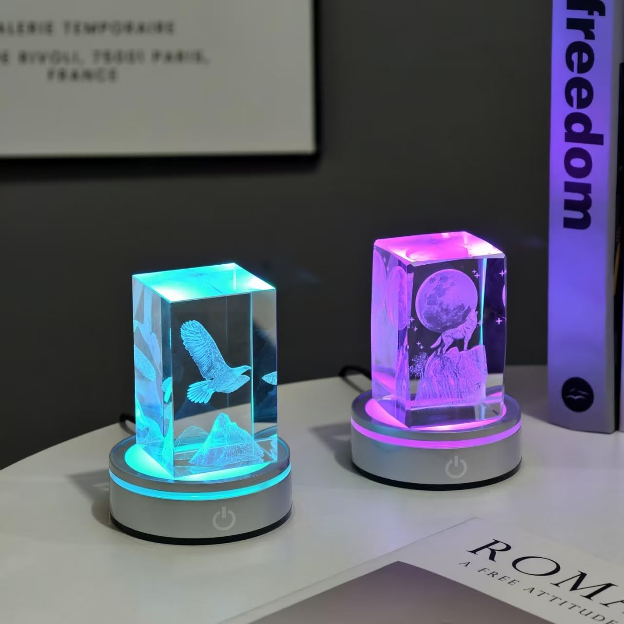 LED Light Base Lighted Display Stand for Crystal, 4 Pack Round Touch Control Light Stand, 7 Color Changing Display Base with USB Power, Illuminated Pedestal for Glass Crystal Spherical Artwork