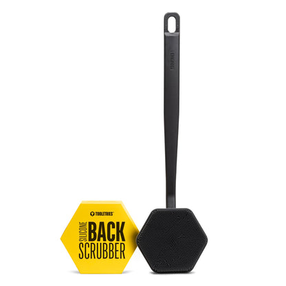 TOOLETRIES Silicone Back Scrubber for Shower – Exfoliating Back Brush for Men with Long Handle, Non Slip Grip – Body Washer to Clean Hard to Reach Areas, Durable Bath Accessory - Charcoal