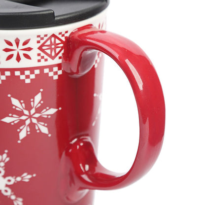 Topadorn Christmas Ceramic Mug Coffee Cup with Sealed Lid and Matched Gift Box Latte Mug 17oz(Snowflake)