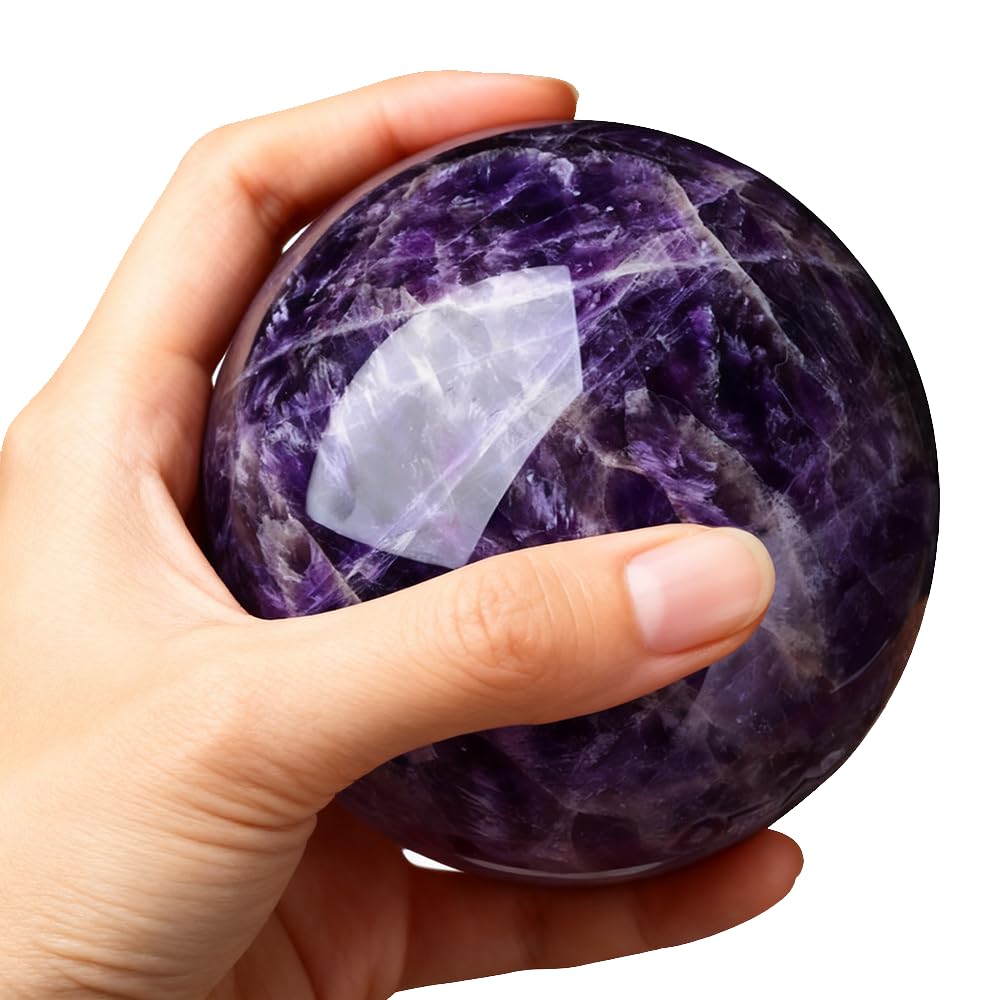 AierCrystal Natural Stone Crystal Sphere Feng Shui Home Decoration Ball Positive Energy Scrying Orb for Meditation Tool for Spiritual Space Purification Globe Diameter6-7cm Amethyst Sphere