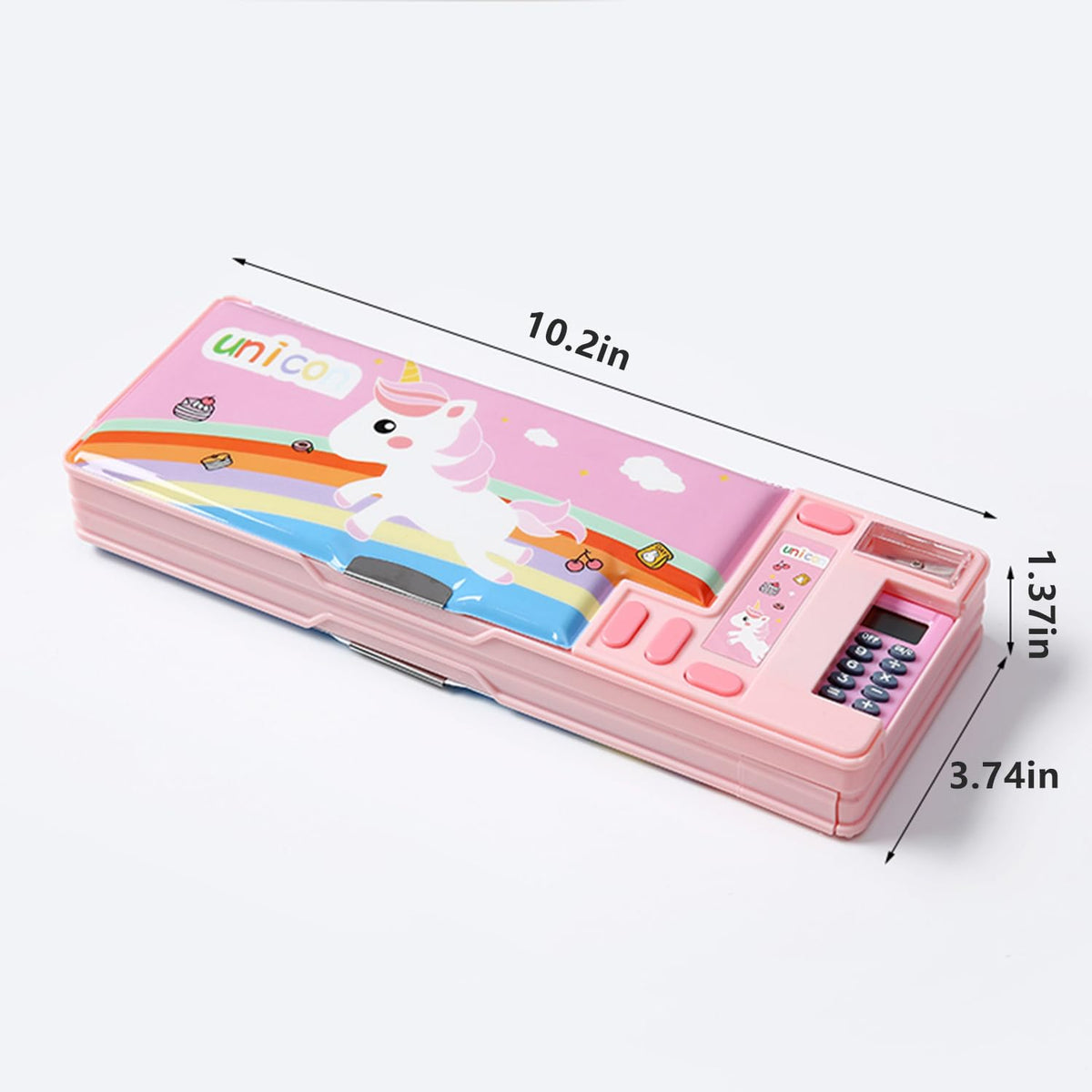 Ristpal Pop Up Multifunction Pencil Case, Cute Cartoon Pen Box Organizer Stationery with Calculators, Sharpener, Schedule, School Supplies, Best Birthday Gifts for Kids Teens (Pink)