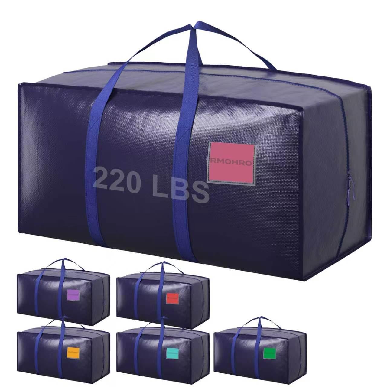 RMOHRO 6 Pack Moving Bags Heavy Duty 210GSM with Full-Open Side Zipper, 93L 220lbs Waterproof Foldable Storage Totes for College Dorm Move-In, Moving Boxes Alternative & Home Organization, Blue