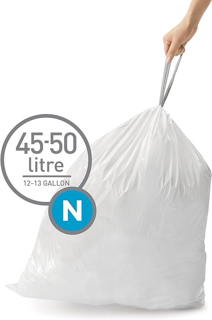 simplehuman Code N 60 Count, Dispenser Pack Custom Fit Liners, Drawstring Trash