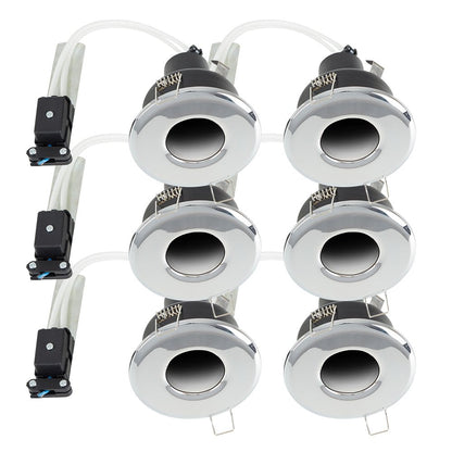 MiniSun | Shower/Soffit Polished Chrome GU10 Recessed Ceiling Downlights | Bath Recessed Lighting, Home Décor & Improvement Essential | Pack of 6