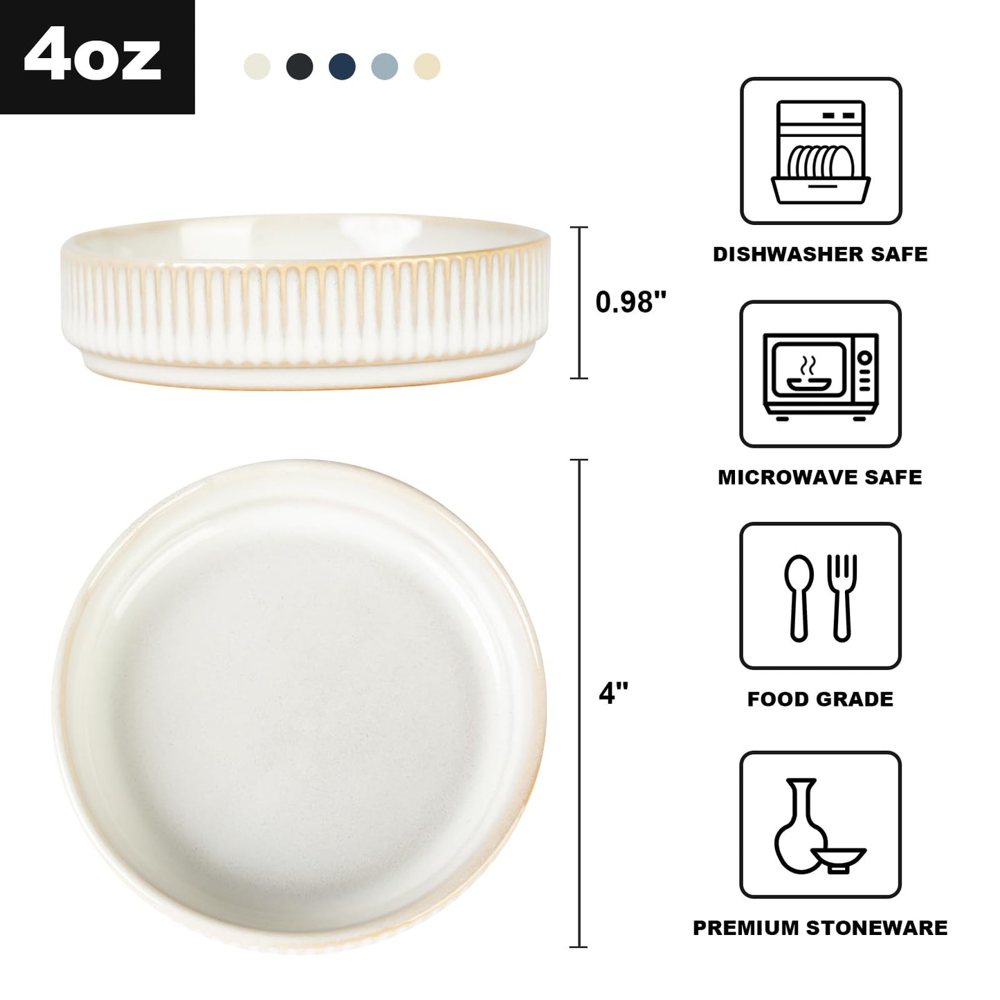 famiware Star Soy Sauce Dish Ceramic Dipping Bowls Set of 6, 4 oz Individual Dip Sauce Cups/Bowls/Dishes/Plates, Small Serving Bowl for Side Dishes, Dessert, Ice Cream, Condiments - Cappuccino White