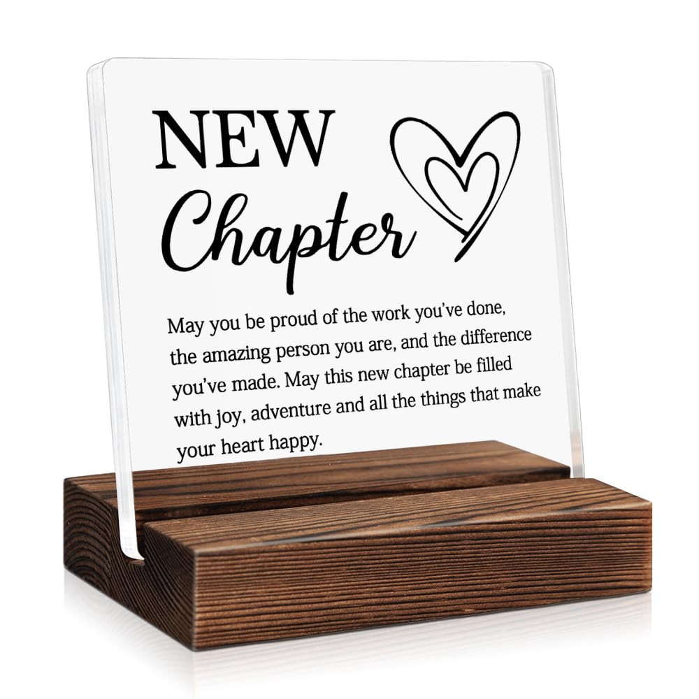 PUVOXHO Next Chapter Definition Acrylic Sign with Wooden Stand, New Start Gifts for Leader Manager Advisor Mentor Colleague, Farewell Appreciation Leaving Goodbye Gifts for Coworker Friend