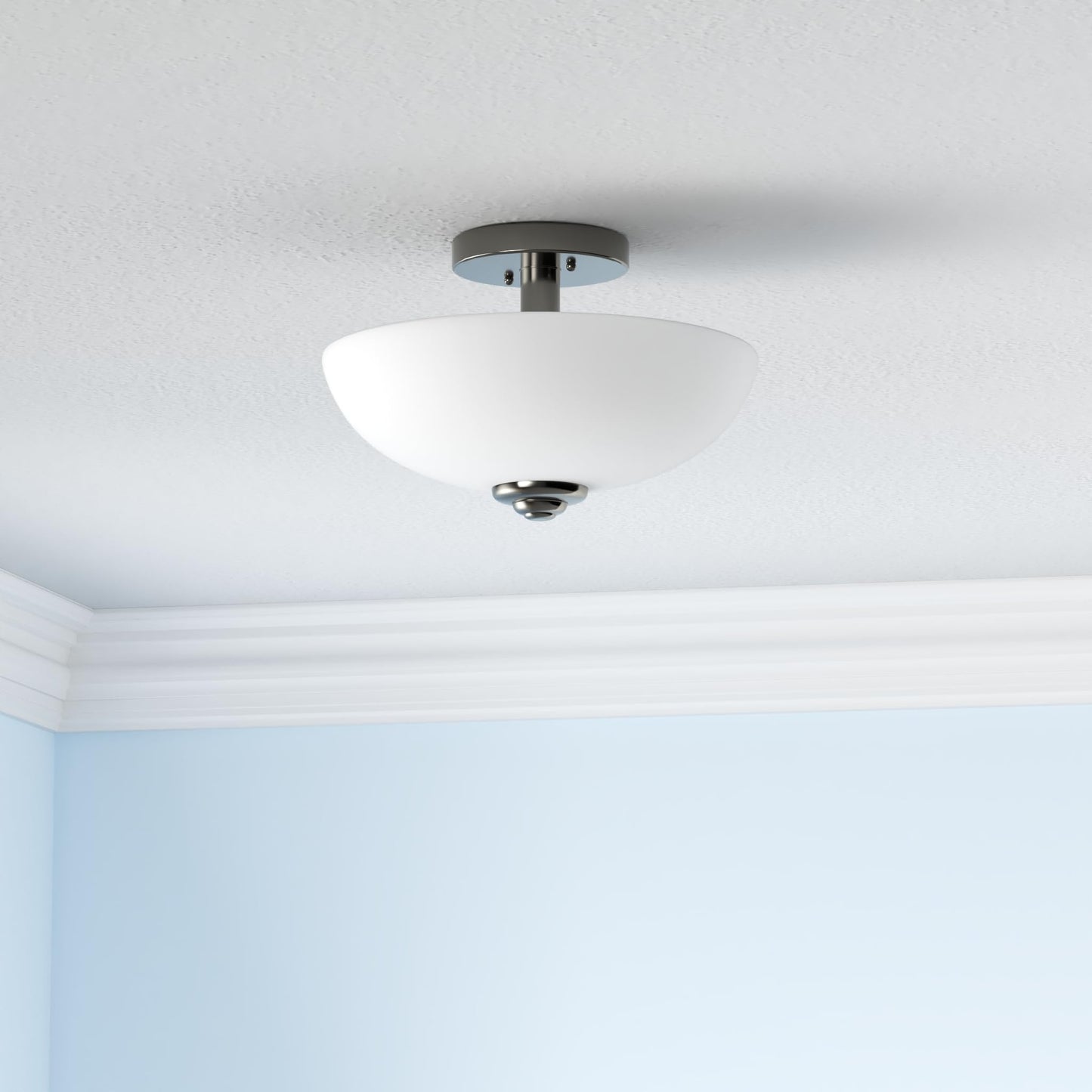 Globe Electric 61025 Vienna 2-Light Semi-Flush Mount, Brushed Nickel, Frosted Glass Shade, Bulb Not Included
