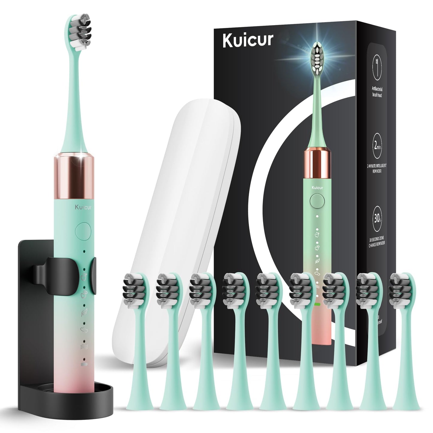 Sonic Electric Toothbrush for Adults and Kids, Comes with 10 Brush Heads & Travel Case, 5 Modes with 2 Minutes Built in Smart Timer, One Charge for 90 Days, 42,000 VPM Motor (Black)