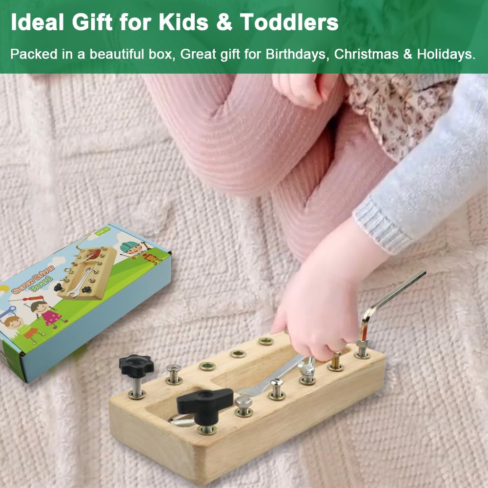 Inslat Montessori Screwdriver Board Set, Wooden Montessori Toy Tool for 3 4 5 Year Old Kids, Educational Screw Board Sensory Learning Toys STEM Fine Motor Skills Toys
